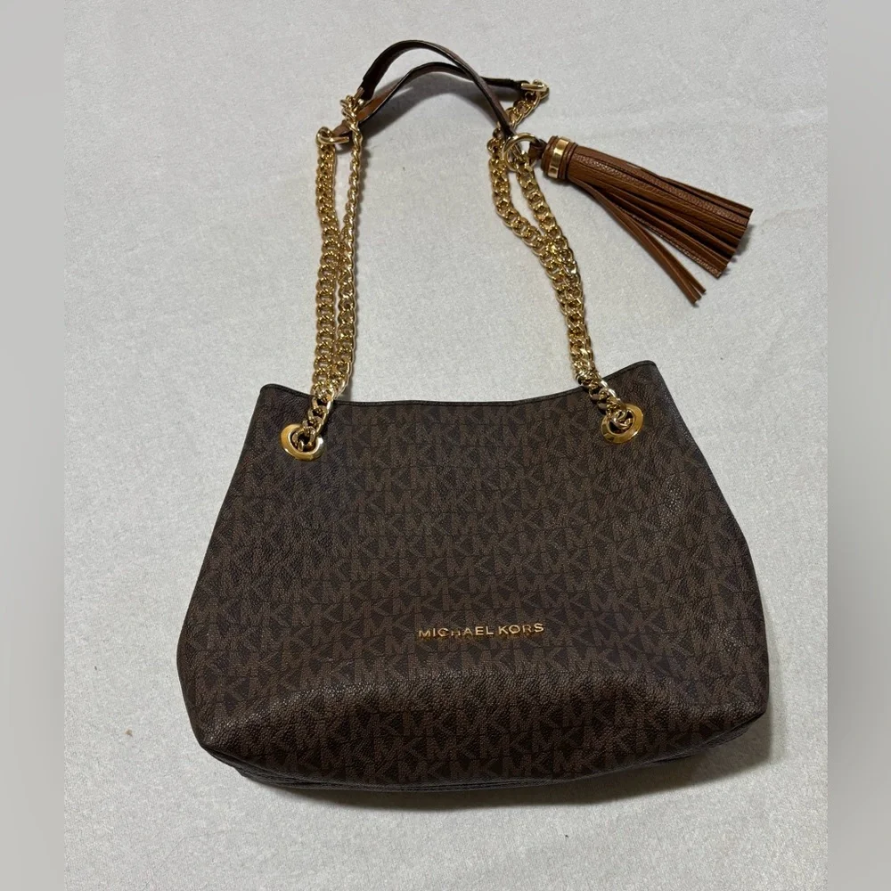 Michael Kors Dark Brown Shoulder Bag with Gold Accents